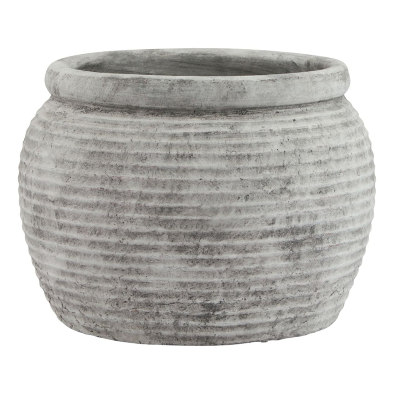 Rustic Grey Ribbed Plant Pot