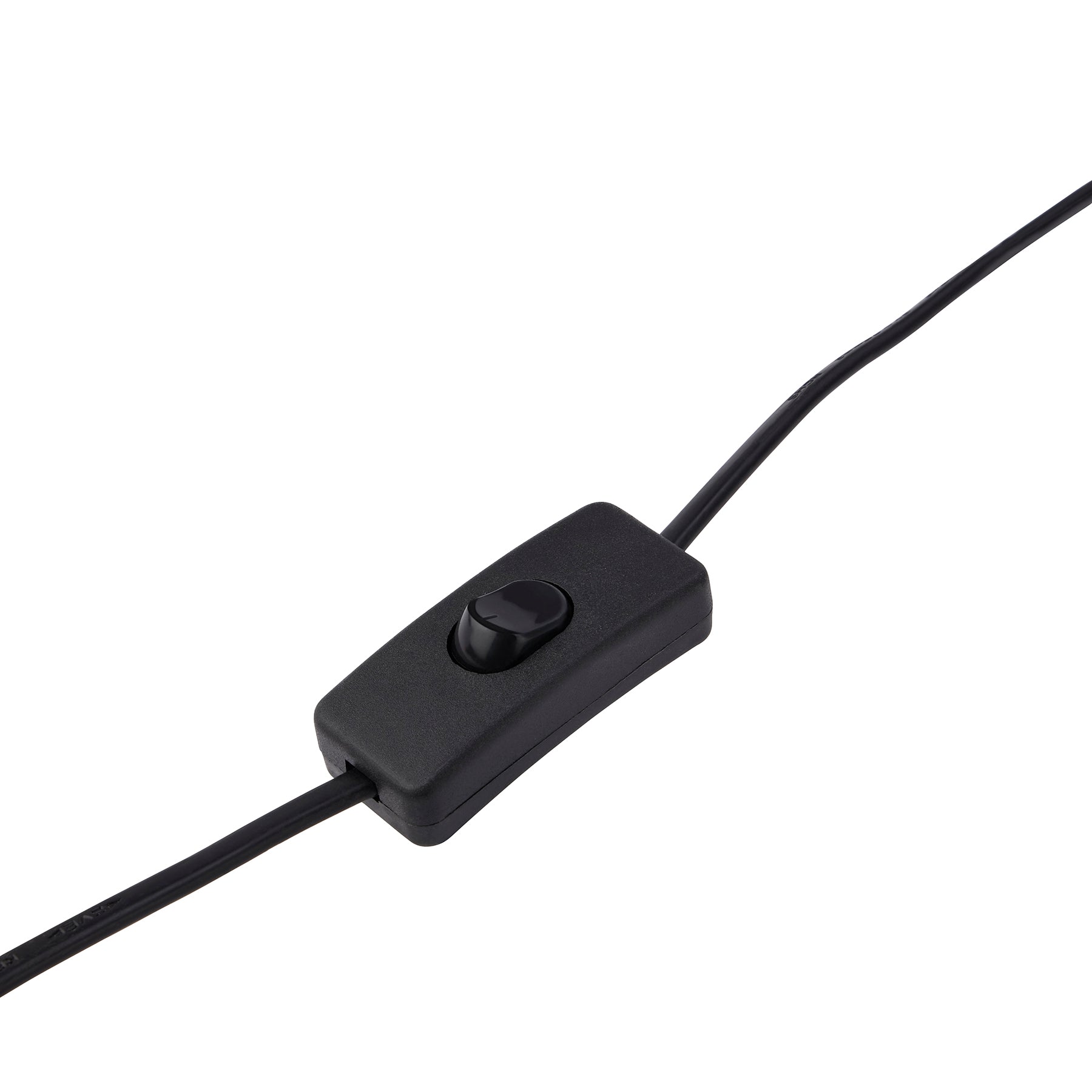 Black cable with a switch on a white background