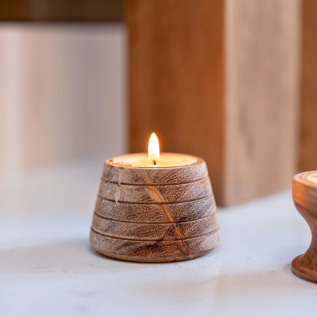 Alder Rustic Wooden Tealight Candle Holder