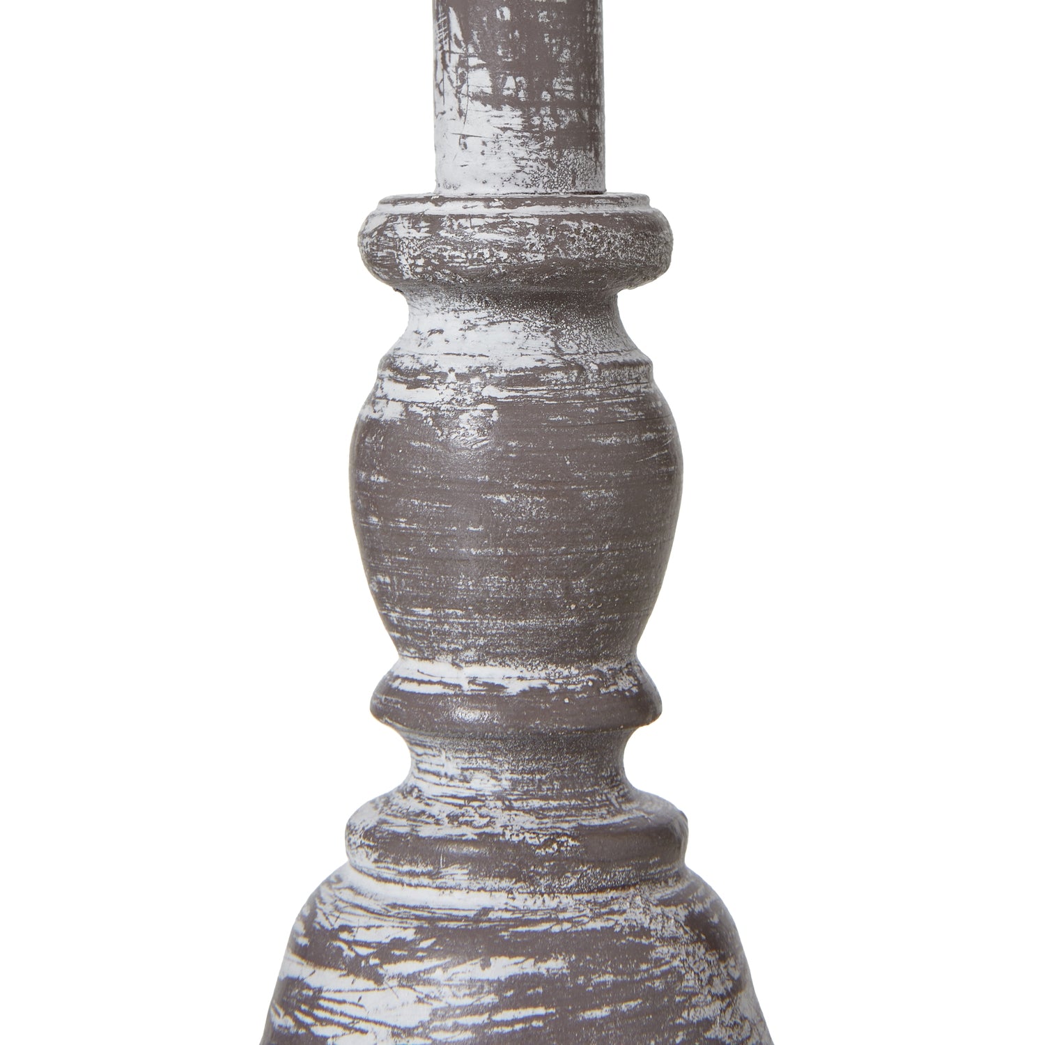 Decorative table lamp column with a rustic finish on a white background