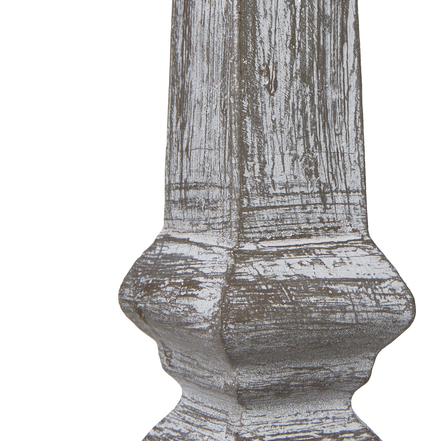 Wooden table lamp column with textured surface on a white background