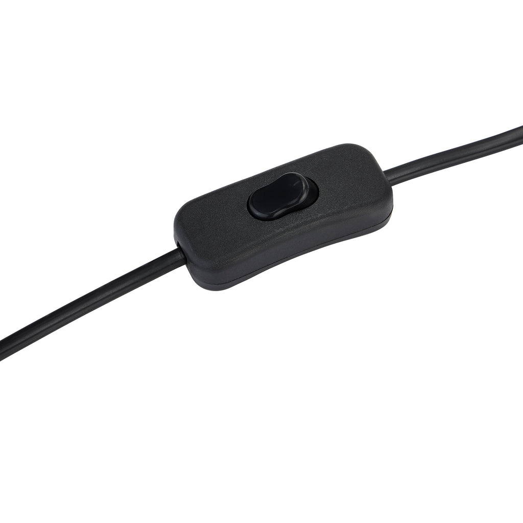 Black cable with a switch on a white background