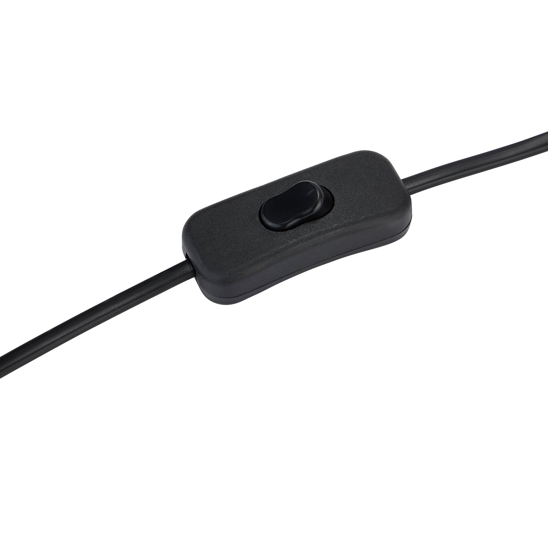 Black cable with a switch on a white background