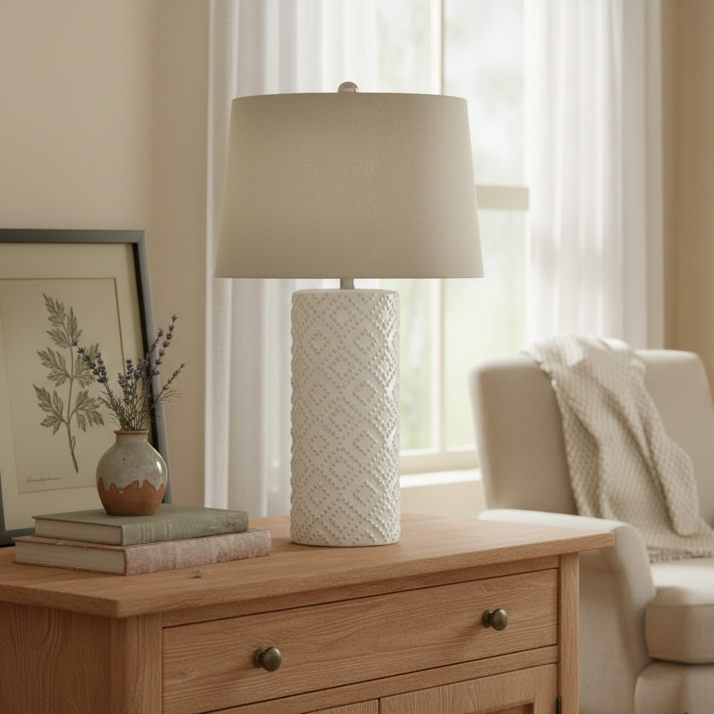 Courtney White Beaded Ceramic Lamp