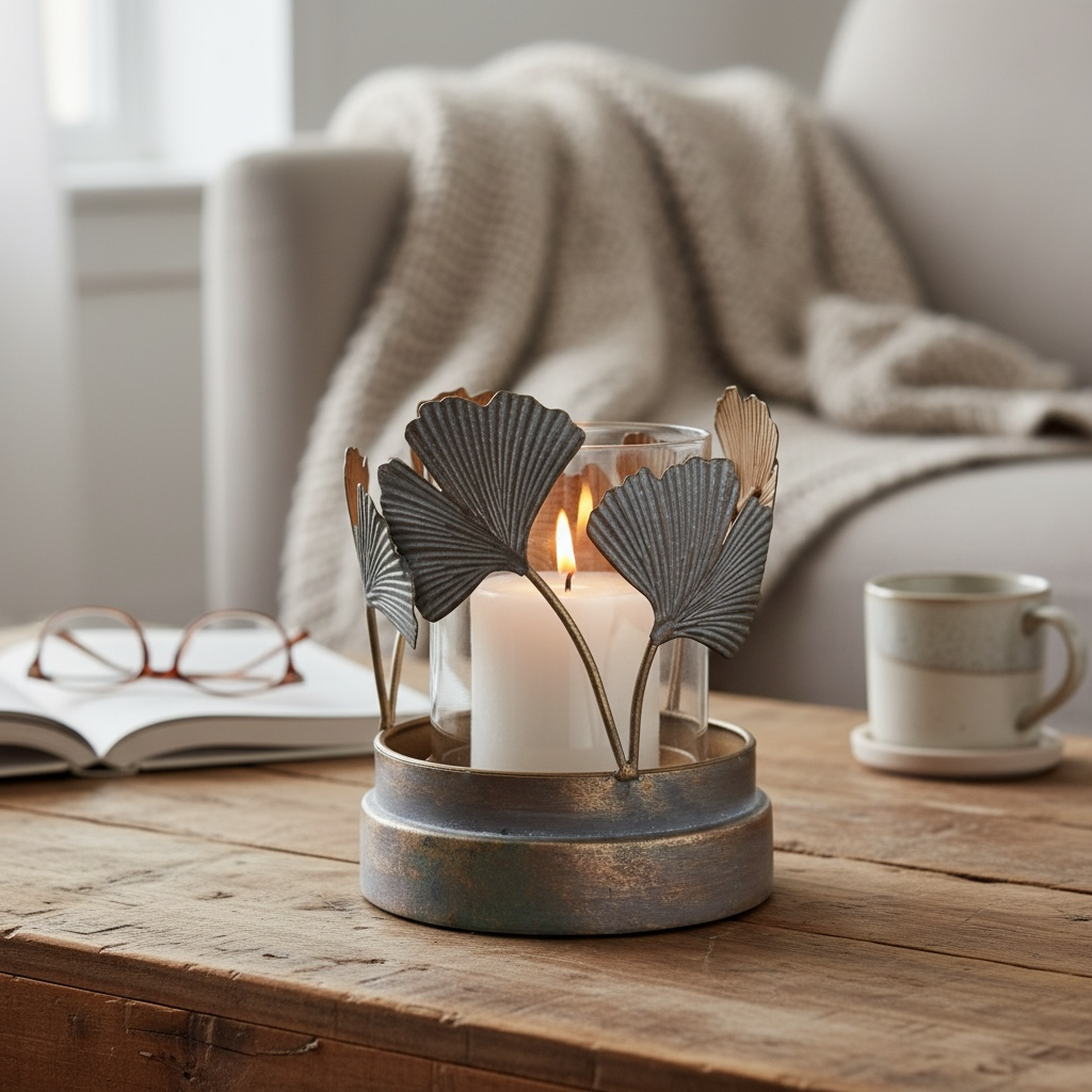 Gingko Leaf Hurricane Lamp