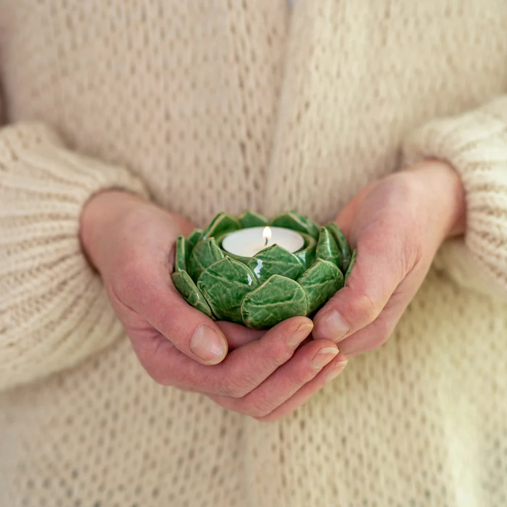 Green Artichoke Ceramic Tealight Candle Holder