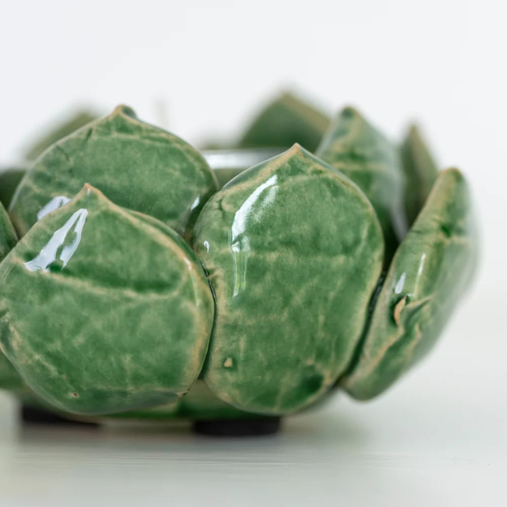 Green Artichoke Ceramic Tealight Candle Holder