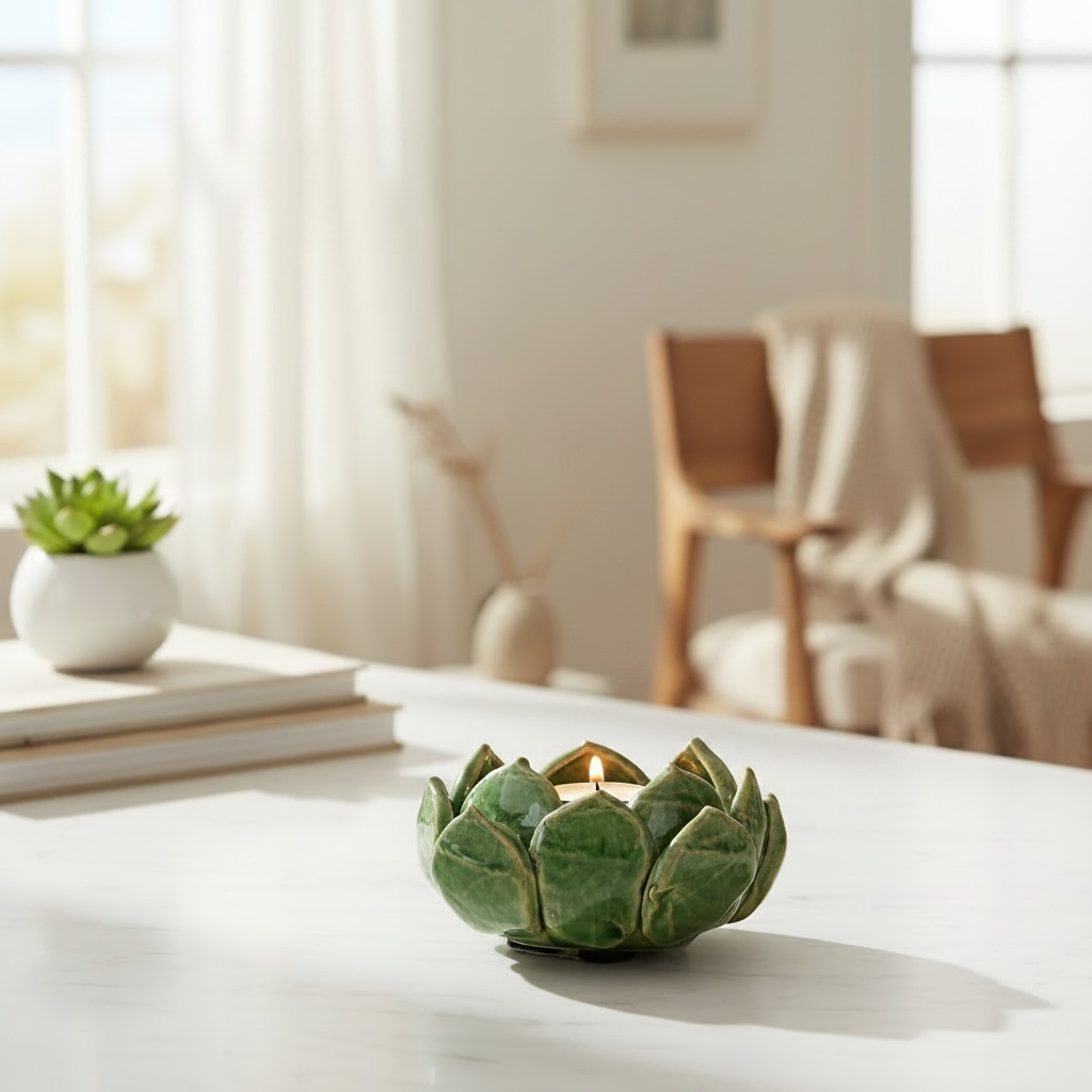 Green Artichoke Ceramic Tealight Candle Holder