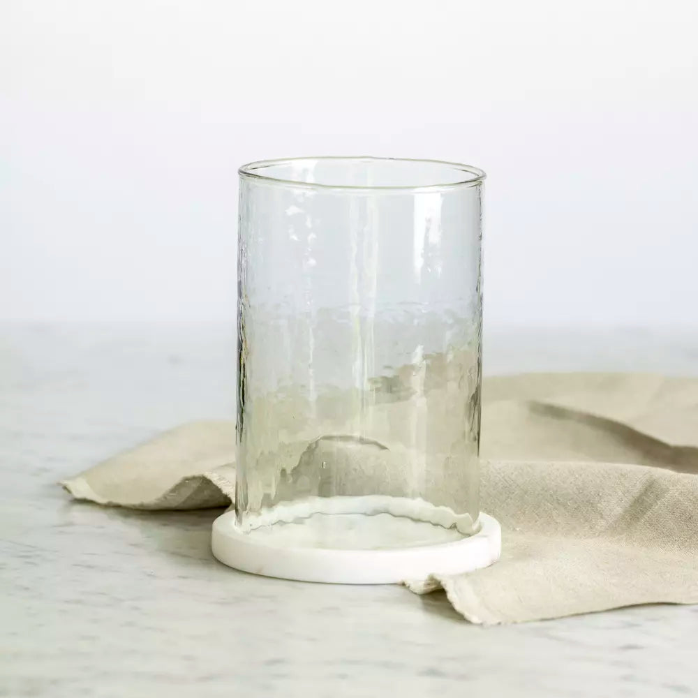 Hammered Glass Lantern With White Marble Base