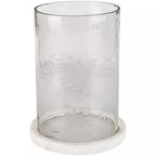 Hammered Glass Lantern With White Marble Base