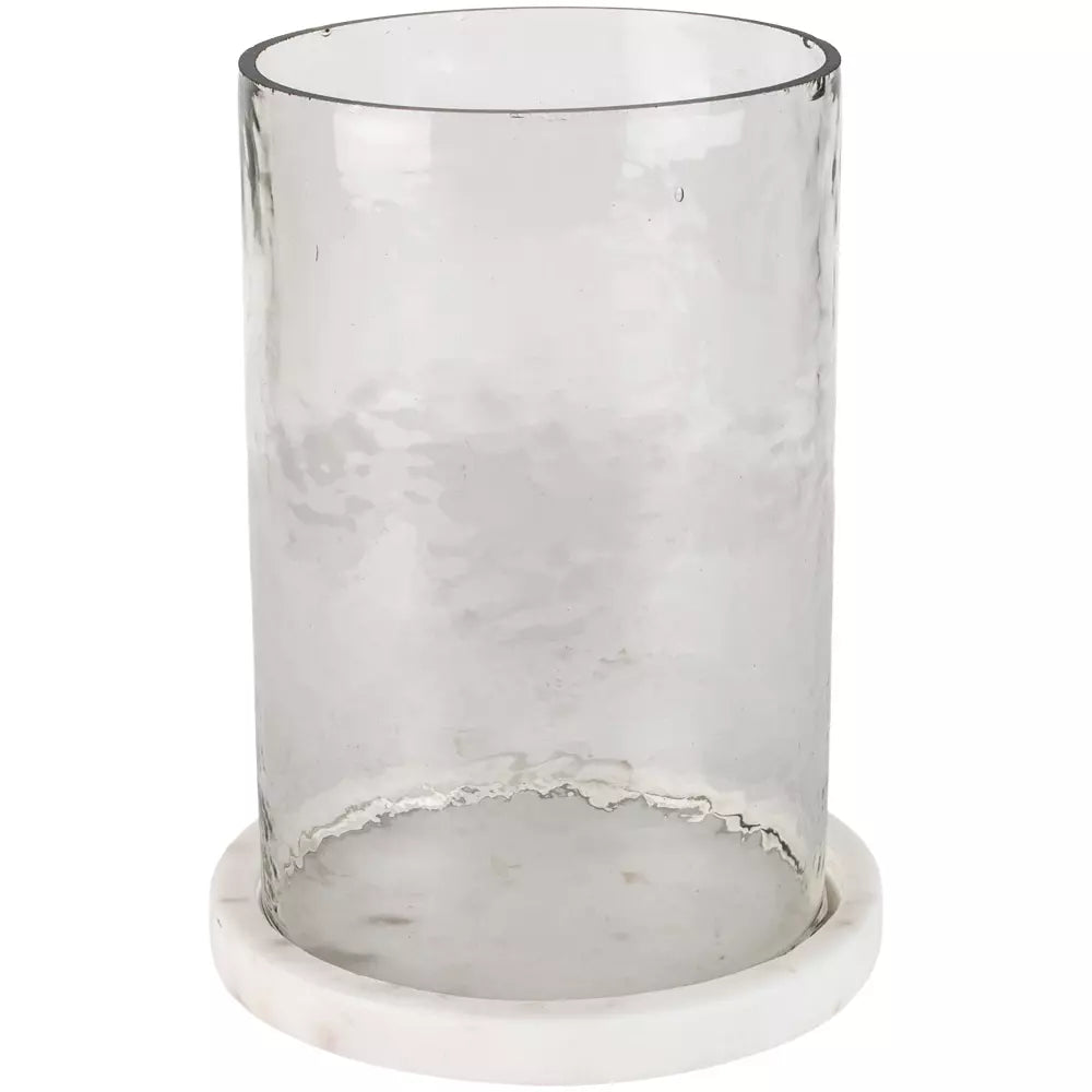 Hammered Glass Lantern With White Marble Base