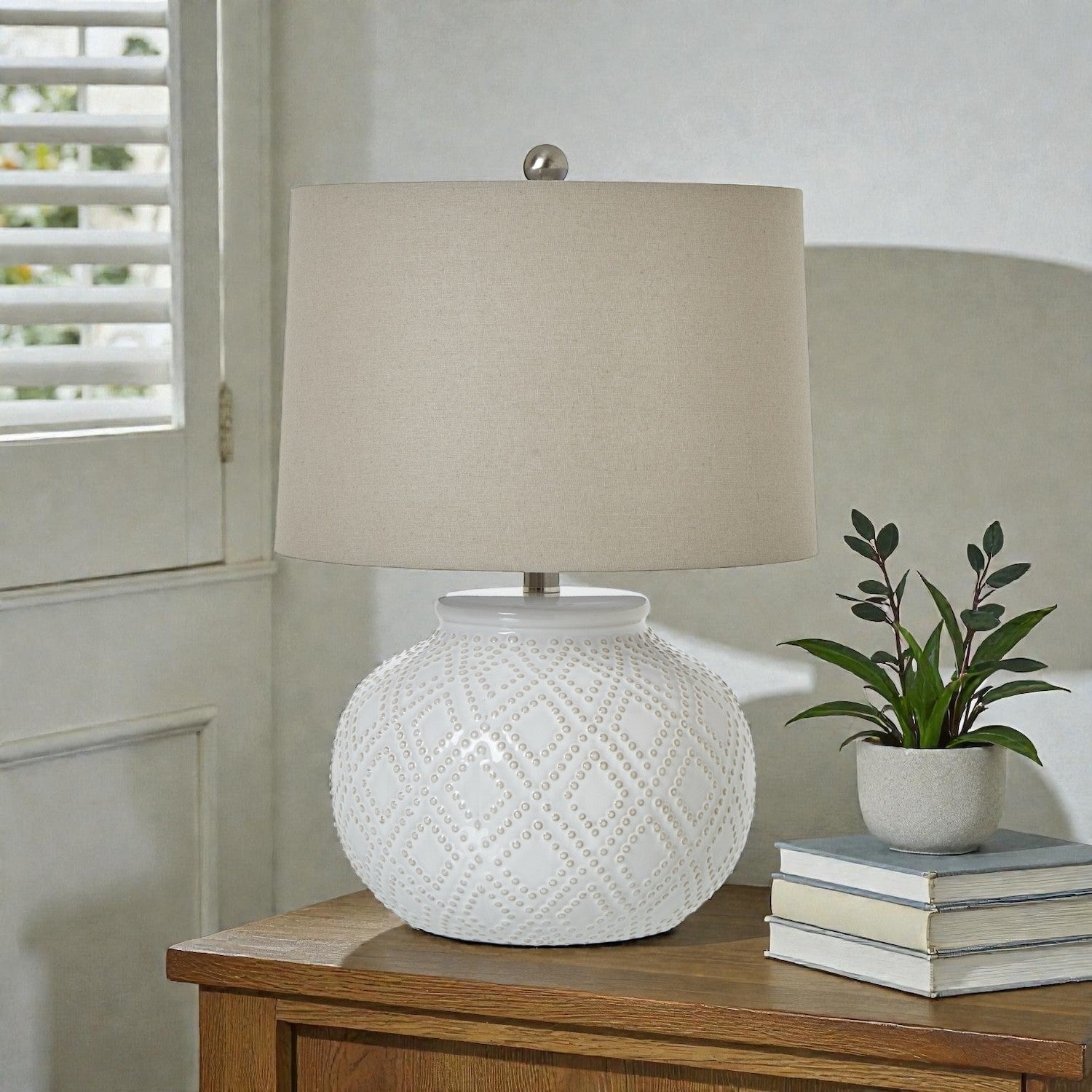 Helena White Beaded Ceramic Lamp