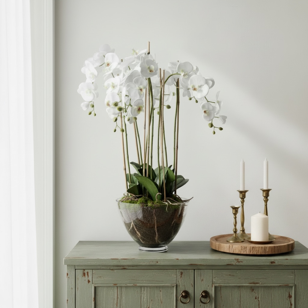 Large White Orchid in Glass Pot