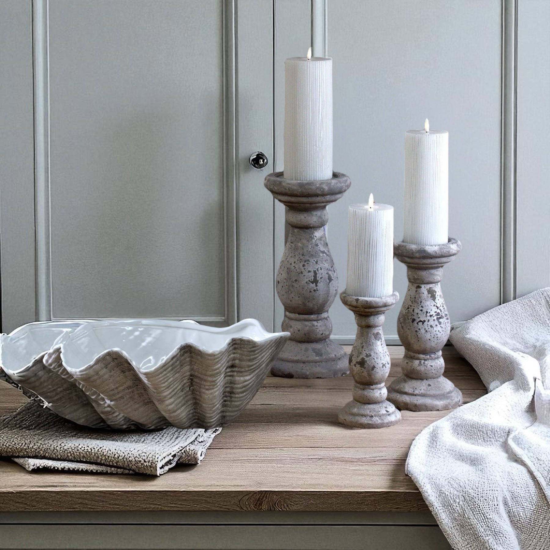 Large Stone Ceramic Column Candle Holder