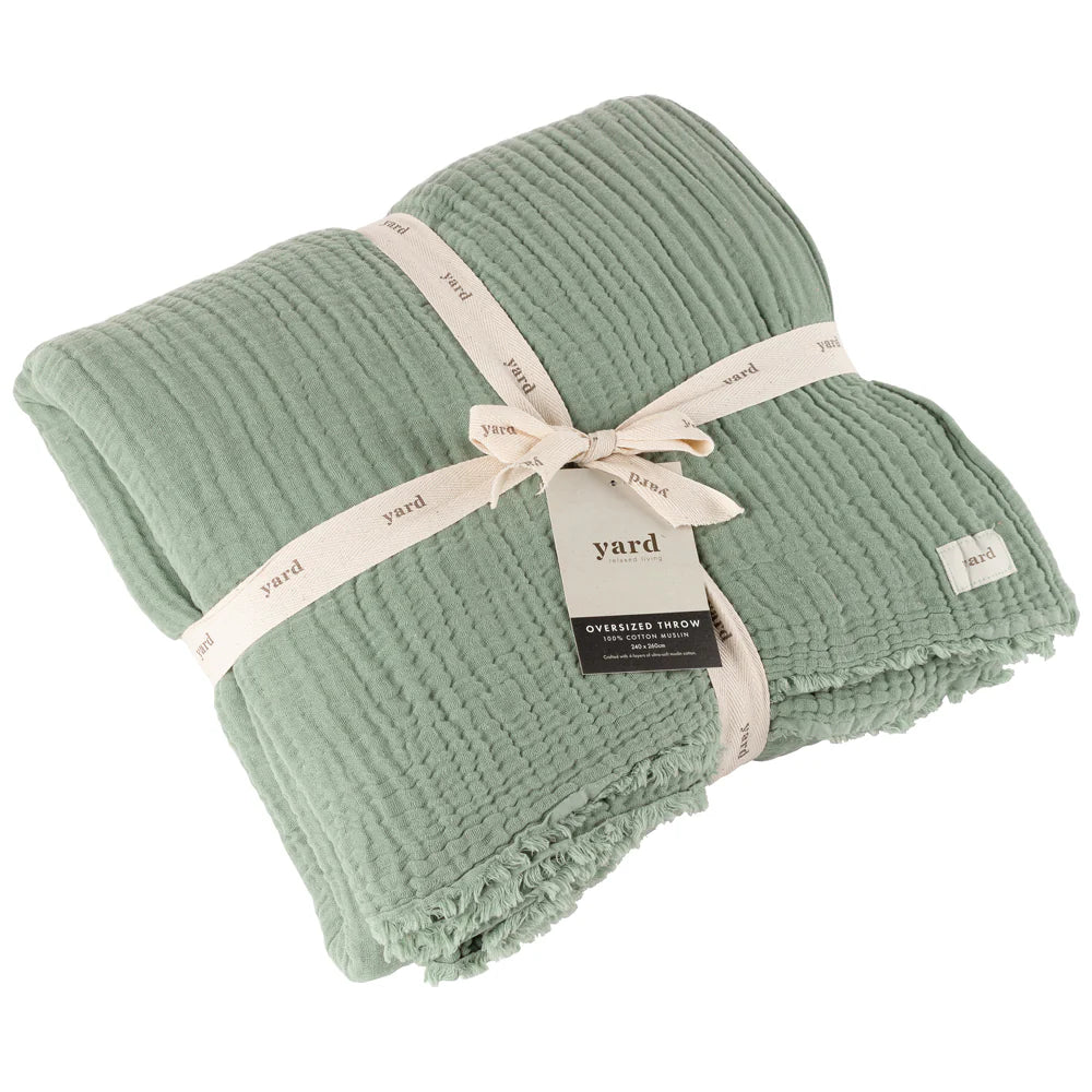 Lark Muslin Cotton Oversized Throw Eucalyptus