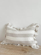 Linelle Ruffled Linen Cushion 50cm x 30cm – Beige & Cream Wide Stripe