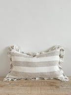 Linelle Ruffled Linen Cushion 50cm x 30cm – Beige & Cream Wide Stripe