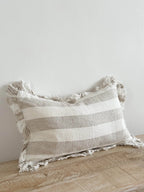 Linelle Ruffled Linen Cushion 50cm x 30cm – Beige & Cream Wide Stripe