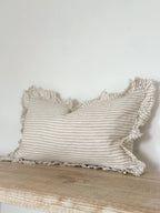 Linelle Ruffled Linen Cushion 50cm x 30cm – Natural Beige Stripe