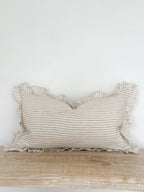 Linelle Ruffled Linen Cushion 50cm x 30cm – Natural Beige Stripe