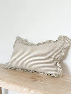 Linelle Ruffled Linen Cushion 50cm x 30cm – Olive Stripe