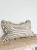 Linelle Ruffled Linen Cushion 50cm x 30cm – Olive Stripe