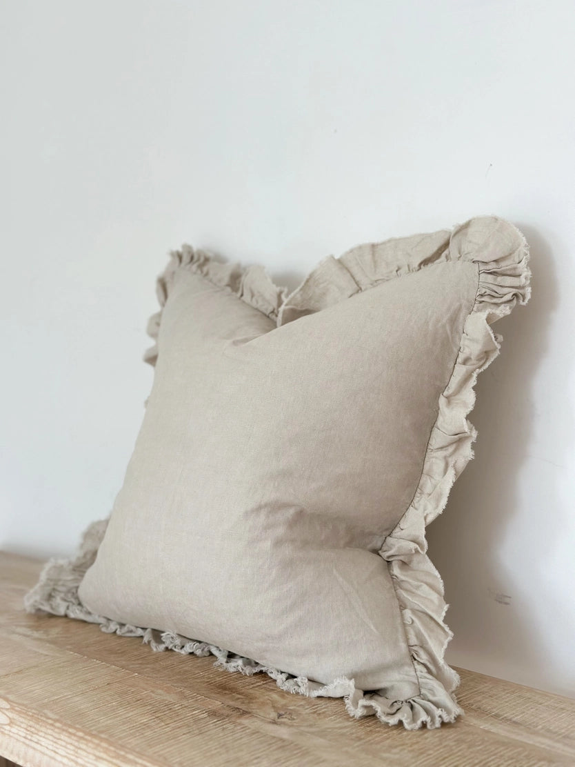 Linelle Ruffled Linen Cushion 53cm x 53cm – Dove Grey