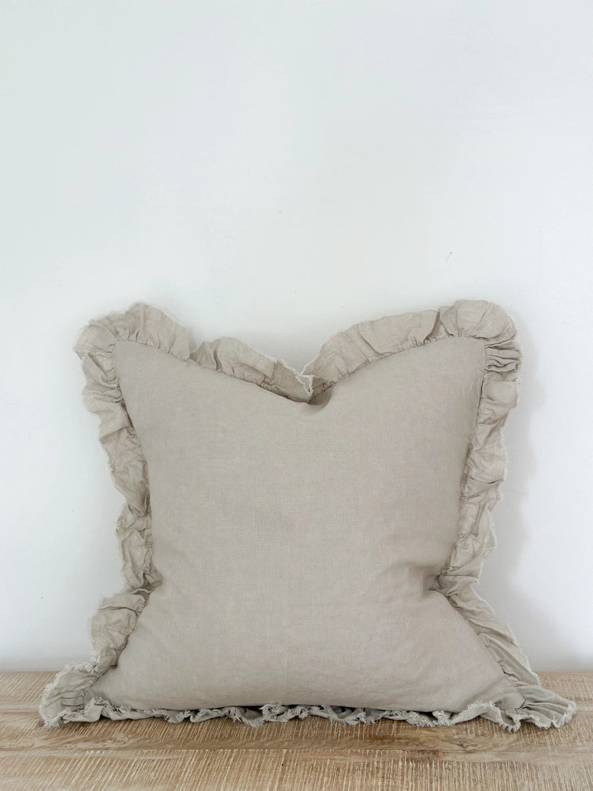 Linelle Ruffled Linen Cushion 53cm x 53cm – Dove Grey