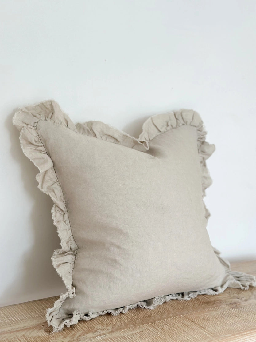 Linelle Ruffled Linen Cushion 53cm x 53cm – Dove Grey