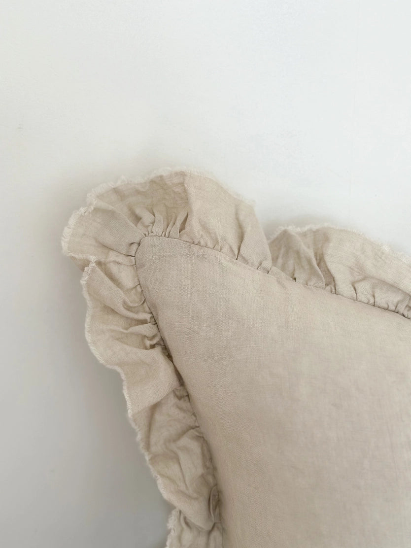 Linelle Ruffled Linen Cushion 53cm x 53cm – Dove Grey