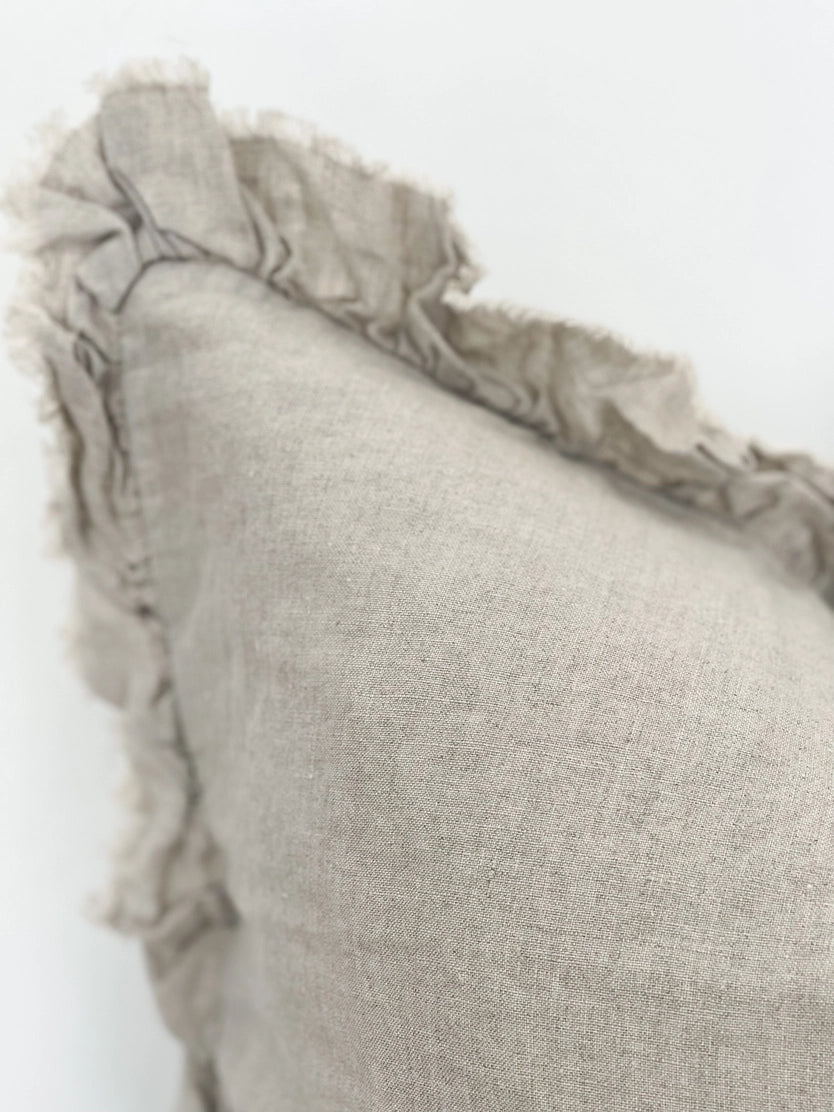 Linelle Ruffled Linen Cushion 53cm x 53cm – Natural Beige