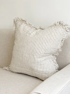 Linelle Ruffled Linen Cushion 53cm x 53cm – Natural Beige Stripe