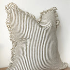 Linelle Ruffled Linen Cushion 53cm x 53cm – Olive Stripe