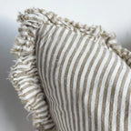 Linelle Ruffled Linen Cushion 53cm x 53cm – Olive Stripe