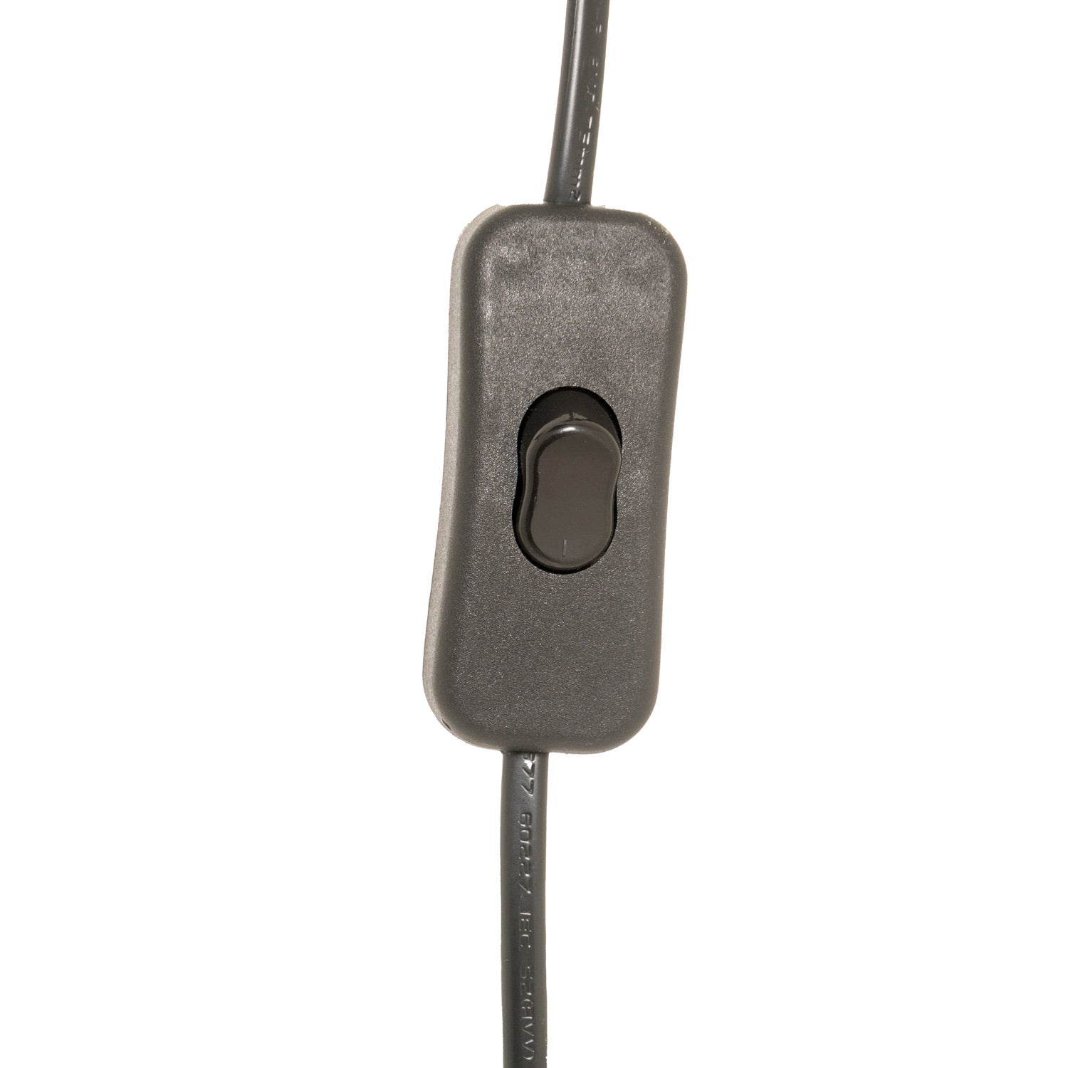 Black cable with a switch on a white background