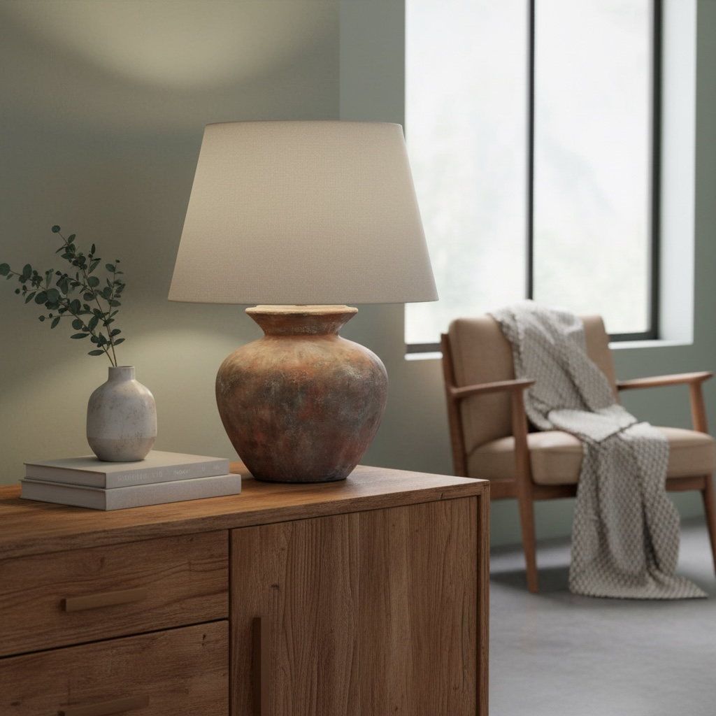 Lulia Rustic Round Ceramic Table Lamp