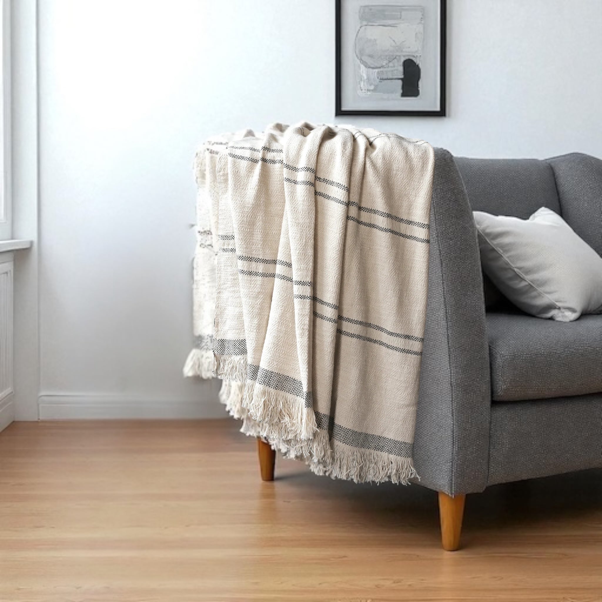 Maro Black Stripe Cotton Throw