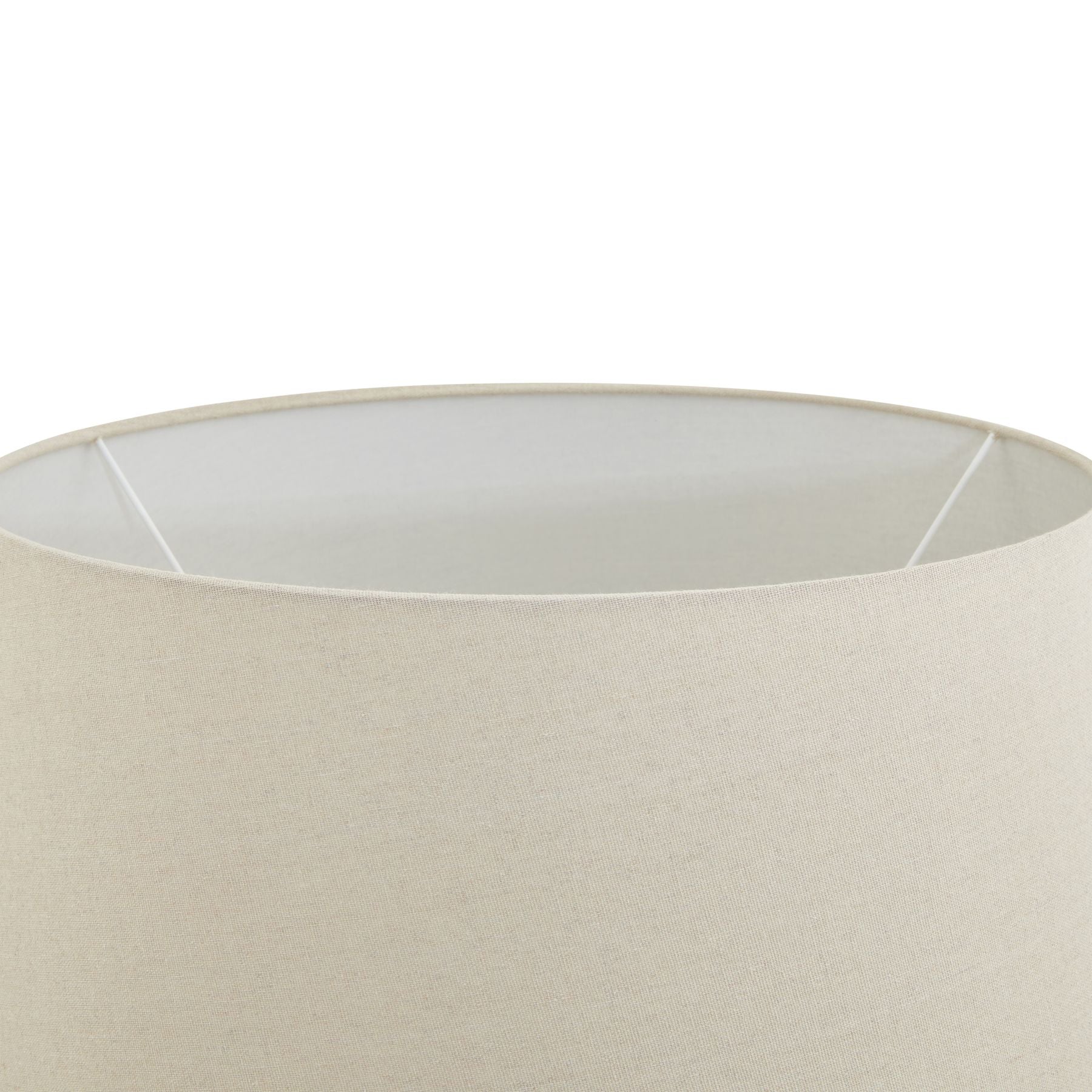 Close-up of a cream lampshade with a white interior on a white background