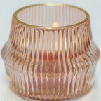 Blush Pink Ribbed Votive with Gold Rim