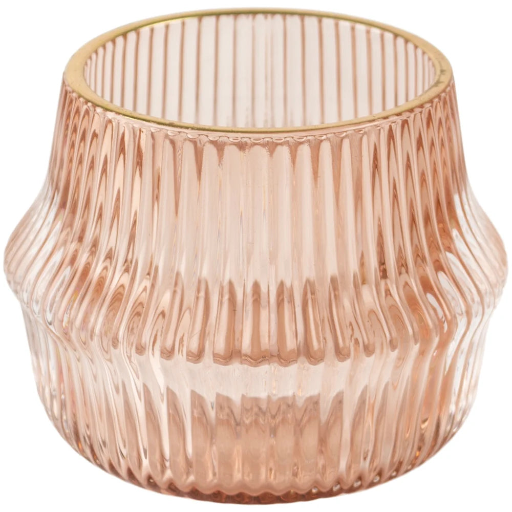 Blush Pink Ribbed Votive with Gold Rim