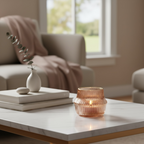 Blush Pink Ribbed Votive with Gold Rim