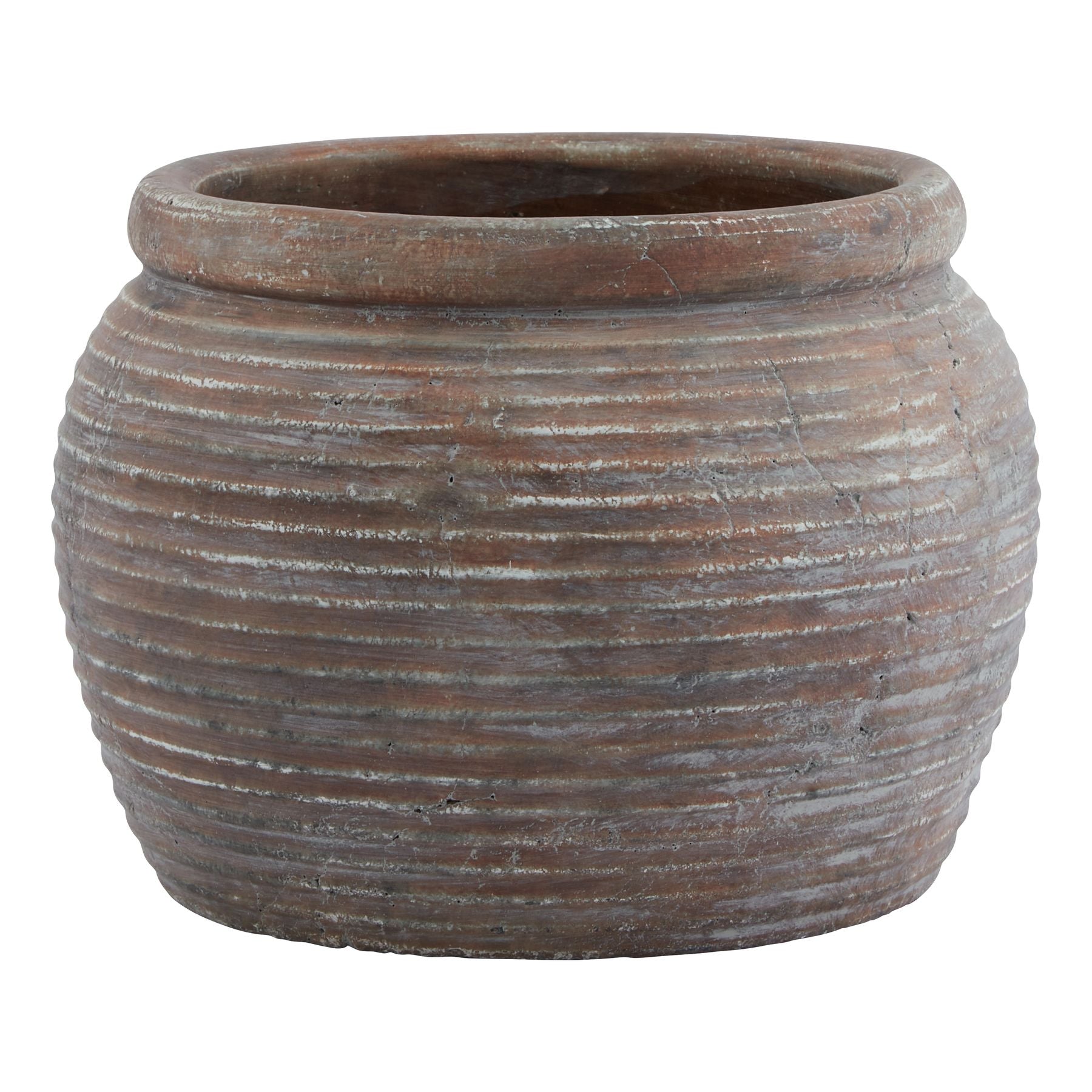Rustic Brown Ribbed Plant Pot