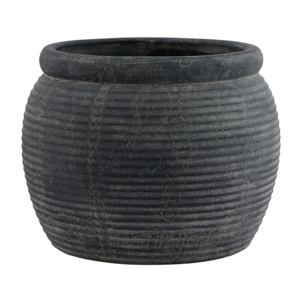 Rustic Dark Grey Ribbed Plant Pot
