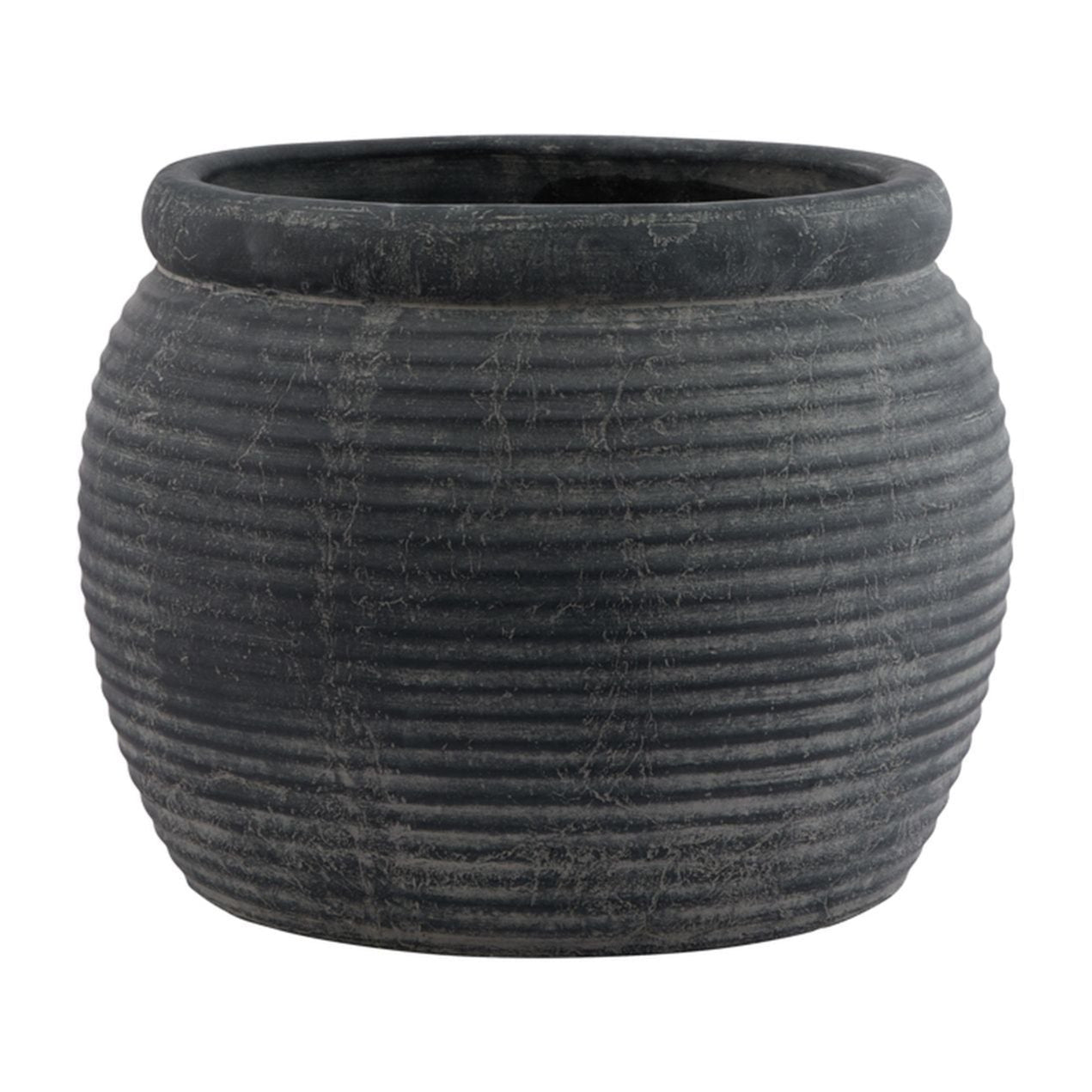 Rustic Dark Grey Ribbed Plant Pot