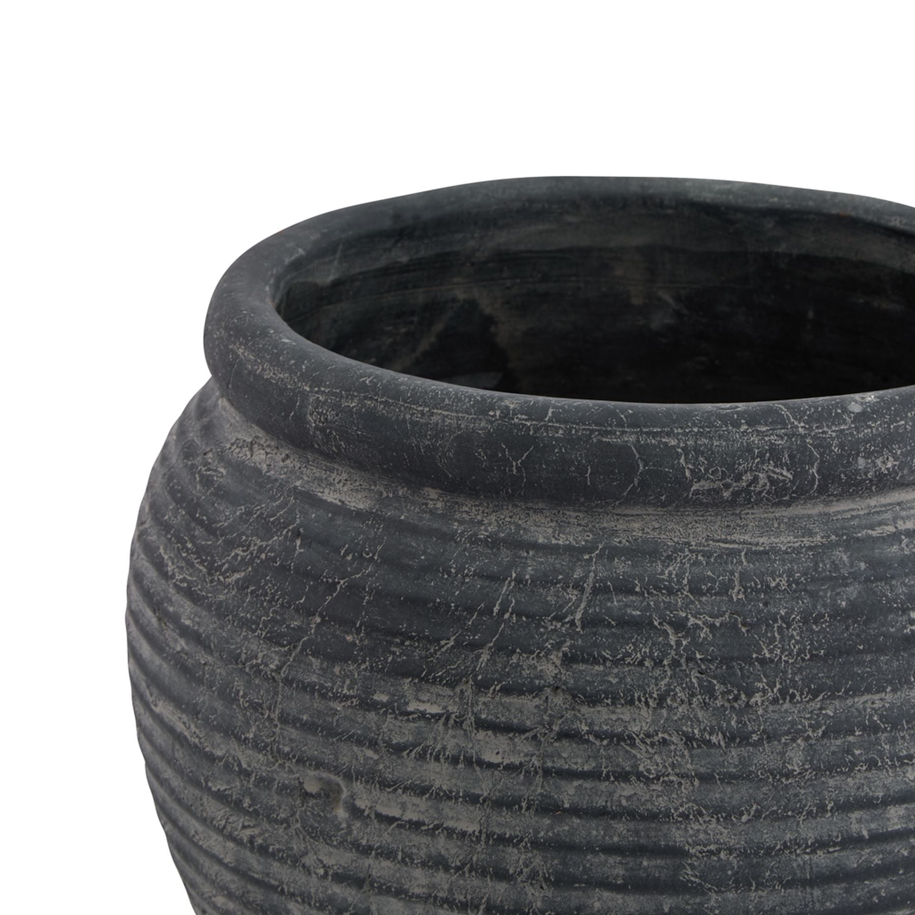 Rustic Dark Grey Ribbed Plant Pot