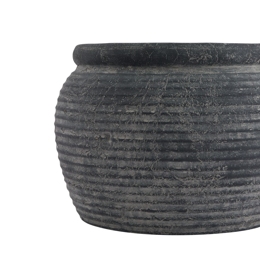 Rustic Dark Grey Ribbed Plant Pot