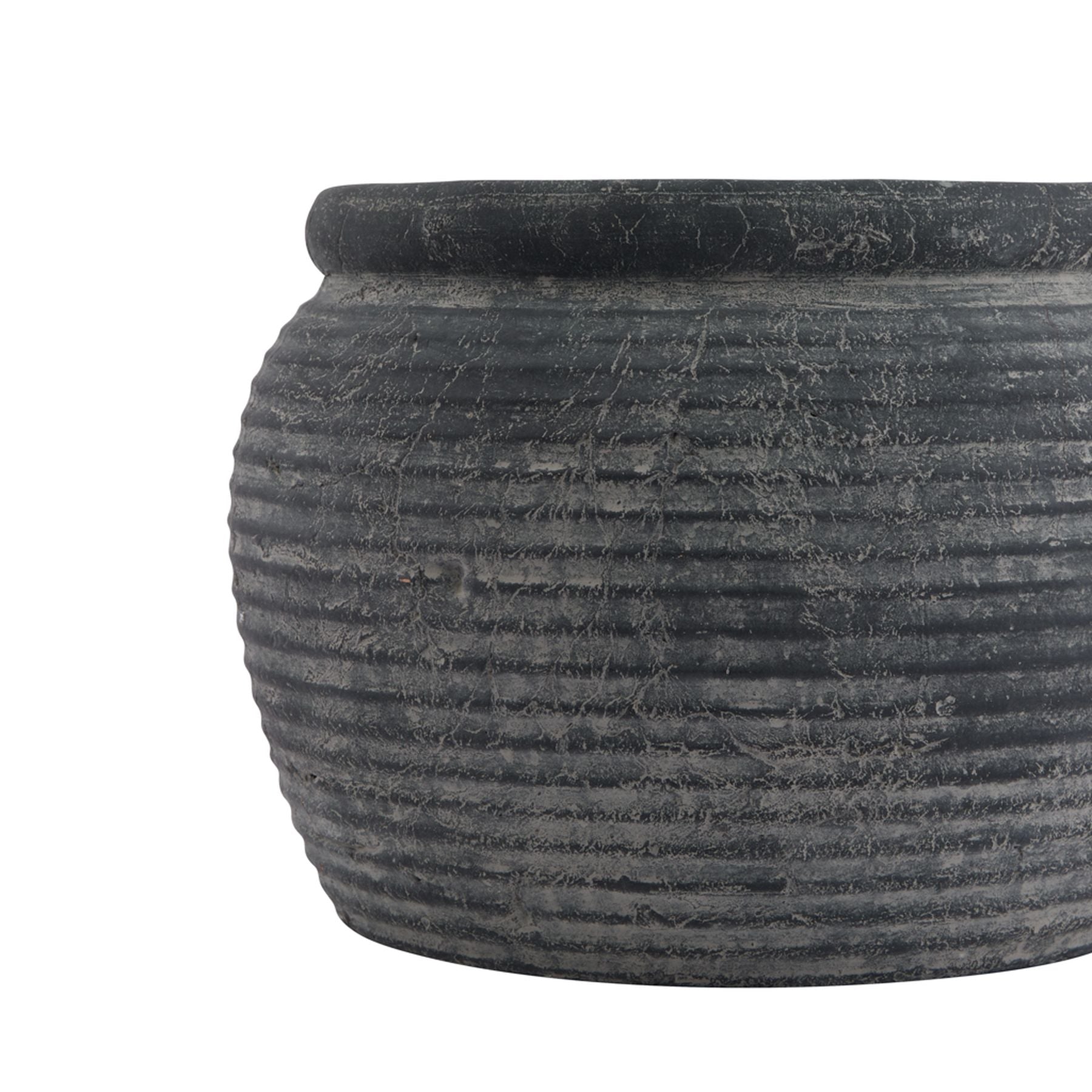 Rustic Dark Grey Ribbed Plant Pot