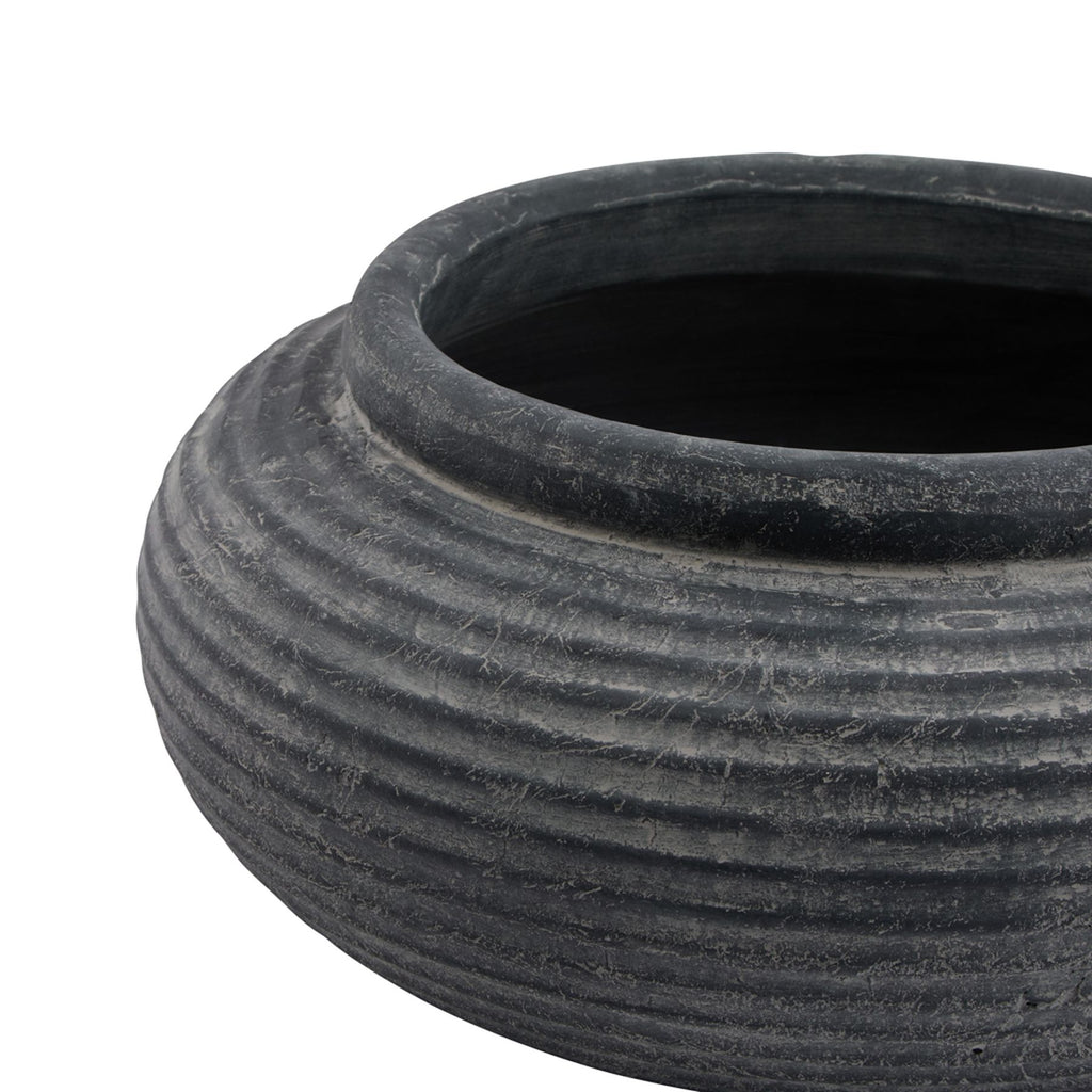 Rustic Dark Grey Ribbed Planter