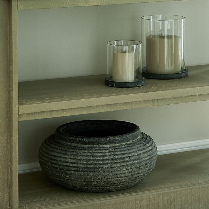 Rustic Dark Grey Ribbed Planter