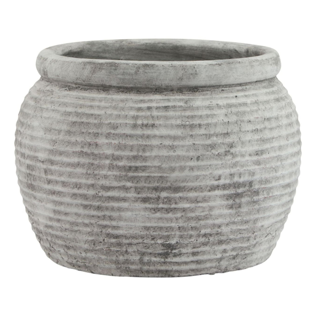 Rustic Grey Ribbed Plant Pot
